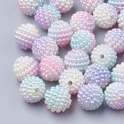Imitation Pearl Acrylic Beads, Berry Beads, Combined Beads, Rainbow Gradient Mermaid Pearl Beads, Round, Pink, 12mm, Hole: 1mm, about 200pcs/bag(OACR-T004-12mm-11)