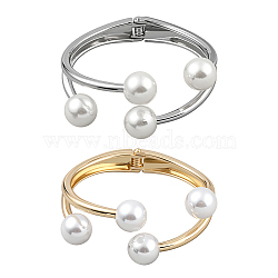 2Pcs 2 Colors Alloy Cuff Bangles, Resin Pearl Beads Hinged Bnagle for Women, Platinum & Golden, Inner Diameter: 2-1/4x1-7/8 inch(5.85x4.75cm), 1pc/color(BJEW-GO0001-06)