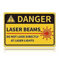 UV Protected & Waterproof Aluminum Warning Signs, DANGER LASER BEAMS NO NOT LOOK DIRECTLY AT LASER LIGHTS, Yellow, 200x300x0.9mm(AJEW-WH0111-K18)