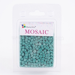 Glass Mosaic Tiles Cabochons, for Crafts Art, Imitation Jade, Square, Dark Cyan, 4.8x4.8x3.5mm, about 200g/box(GLAA-G072-04N)