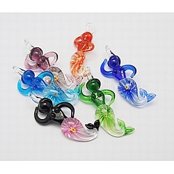 Handmade Inner Flower Lampwork Big Pendants, Mermaid, Mixed Color, Size: about 33mm wide, 62mm long, 14mm thick, hole: 6mm(X-LAMP-A140-M)