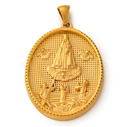 Religion Golden Tone 304 Stainless Steel Pendants, Oval Charm, Jesus, 40x26x3.5mm, Hole: 4.8x3mm(STAS-K289-01G-01)