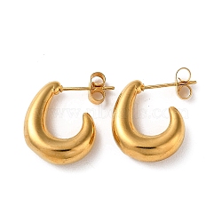 Ion Plating(IP) 304 Stainless Steel Teardrop Stud Earrings, Half Hoop Earrings, Real 18K Gold Plated, 17.5x6mm(X-EJEW-H127-07G)