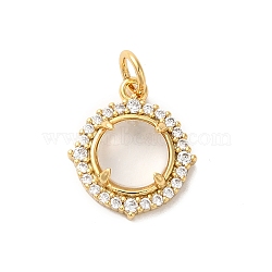 Flat Round Rack Plating Brass Micro Pave Clear Cubic Zirconia Pendants, with Quartz Crystal, Cadmium Free & Lead Free, Long-Lasting Plated, with Jump Ring, Real 18K Gold Plated, Real 18K Gold Plated, 15.5x13x4mm, Hole: 3.5mm(KK-G504-16G)