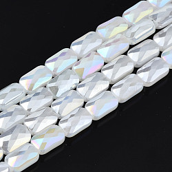 Electroplate Glass Beads Strands, Imitation Jade Beads, AB Color Plated, Faceted, Rectangle, Creamy White, 7x4x3mm, Hole: 1mm, about 79~80pcs/strand, 20.47 inch(52cm)(EGLA-N002-25-E02)