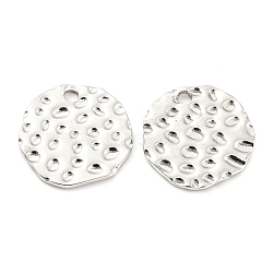 304 Stainless Steel Pendants, Textured, Flat Round Charm, Stainless Steel Color, 15x1mm, Hole: 1.8mm(STAS-I202-30P)