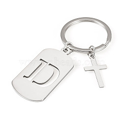 1Pc Stainless Steel Keychains, with Split Key Rings, Rectangle, Stainless Steel Color, Letter D, 72mm(KEYC-TADJ0001-08D)