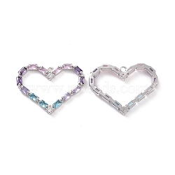 Brass Pave Colorful Cubic Zirconia Pendants, Heart Charm, Platinum, 20x25.5x3mm, Hole: 1.4mm(KK-E068-VF199)