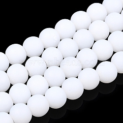 Imitation Jade Glass Beads Strands, Frosted, Round, Creamy White, 8~8.5mm, Hole: 1.5mm, about 51~53pcs/strand, 14.96 inch~15.55 inch(38~39.7cm)(GLAA-T032-J8mm-MD01)