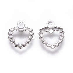 Non-Tarnish 304 Stainless Steel Open Charms, Heart Ring, Stainless Steel Color, 12.5x10x0.8mm, Hole: 1.1mm(STAS-E474-14)
