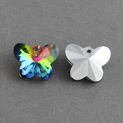 Butterfly Electroplated Glass Pendants, Silver Plated Bottom, Faceted, Colorful, 12x15x7mm, Hole: 1mm(EGLA-PJ0001-01)