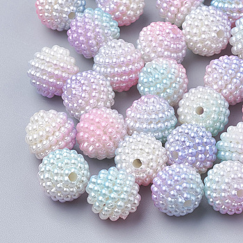 Imitation Pearl Acrylic Beads, Berry Beads, Combined Beads, Rainbow Gradient Mermaid Pearl Beads, Round, Pink, 12mm, Hole: 1mm, about 200pcs/bag