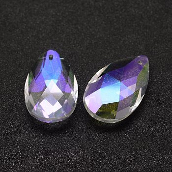Electroplate Glass Pendants, Faceted, teardrop, Colorful, 38x22.5~23x13.5~14mm, Hole: 1.5mm