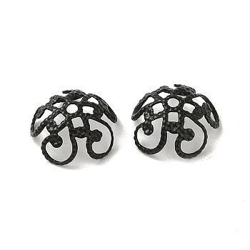 304 Stainless Steel Bead Caps, Flower, Black, 10.5x9.5x4.5mm, Hole: 1.2mm