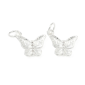 Brass Micro Pave Cubic Zirconia Charms, Butterfly, with Jump Ring, Cadmium Free & Lead Free, Rack Plating, Long-Lasting Plated, 925 Sterling Silver Plated, 10x12.5x2mm, Hole: 3.5mm