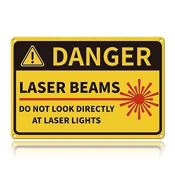 UV Protected & Waterproof Aluminum Warning Signs, DANGER LASER BEAMS NO NOT LOOK DIRECTLY AT LASER LIGHTS, Yellow, 200x300x0.9mm