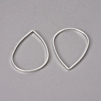 Brass Links, teardrop, plated in Silver Color Plated, about 17mm wide, 25mm long, 1mm thick, hole: about 17mm