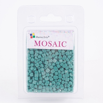 Glass Mosaic Tiles Cabochons, for Crafts Art, Imitation Jade, Square, Dark Cyan, 4.8x4.8x3.5mm, about 200g/box