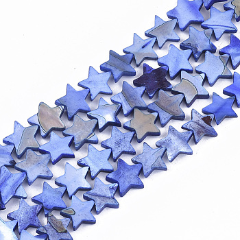 Freshwater Shell Beads Strands, Dyed, Star, Royal Blue, 12x12.5x3mm, Hole: 1mm, about 35pcs/strand, 15.55 inch(39.5cm)