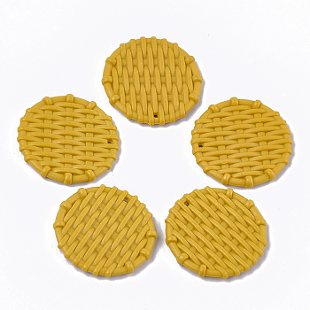Acrylic Pendants, Imitation Woven Rattan Pattern, Flat Round, Gold, 38x5mm, Hole: 1.5mm