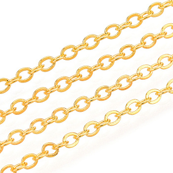 Brass Coated Iron Flat Cable Chains, Soldered, with Spool, Flat Oval, Golden, 2x1.5x0.3mm, about 32.81 Feet(10m)/Roll