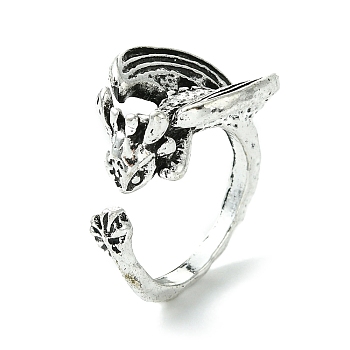 Dragon Alloy Open Cuff Rings for Women, Lead Free & Cadmium Free, Antique Silver, 15mm, Inner Diameter: 17mm