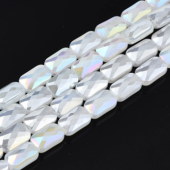 Electroplate Glass Beads Strands, Imitation Jade Beads, AB Color Plated, Faceted, Rectangle, Creamy White, 7x4x3mm, Hole: 1mm, about 79~80pcs/strand, 20.47 inch(52cm)