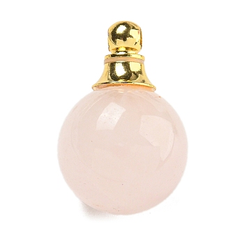 Natural Rose Quartz Perfume Bottle Pendants, with 304 Stainless Steel Findings, Round, 25x16mm, Hole: 2mm