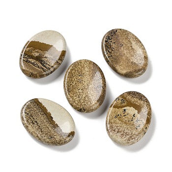 Oval Natural Picture Jasper Worry Stone, Thumb Stone Massager for Anxiety Relief, 35.5x25.5x7mm
