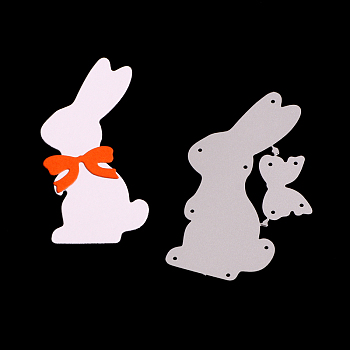 Bunny Frame Carbon Steel Cutting Dies Stencils, Rabbit with Bowknot for DIY Scrapbooking/Photo Album, Decorative Embossing Paper Card, Matte Platinum, 8.1x4.9x0.08cm
