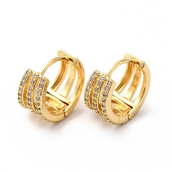 Clear Cubic Zirconia Triple Line Hoop Earrings, Brass Jewelry for Women, Real 18K Gold Plated, 14.5x14x8mm, Pin: 0.8mm