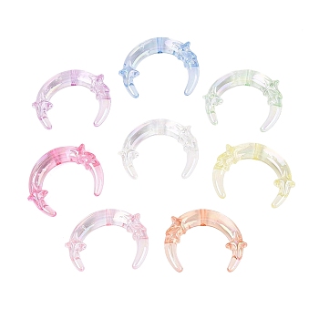 UV Plating Transparent Acrylic Beads, Iridescent, Moon with Star Pattern, Mixed Color, 35x44x11mm, Hole: 2.5mm