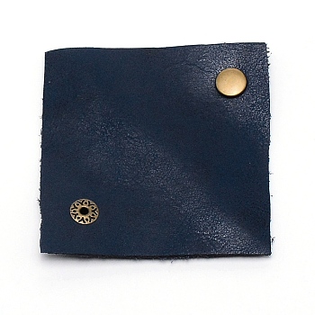 Leather Data Cables Storage Bands, with Alloy Snap Button, Square, Midnight Blue, 72x72x5.5mm