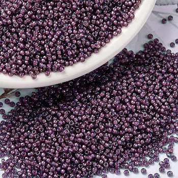 MIYUKI Round Rocailles Beads, Japanese Seed Beads, (RR386) Fancy Lined Aubergine, 15/0, 1.5mm, Hole: 0.7mm, about 5555pcs/10g