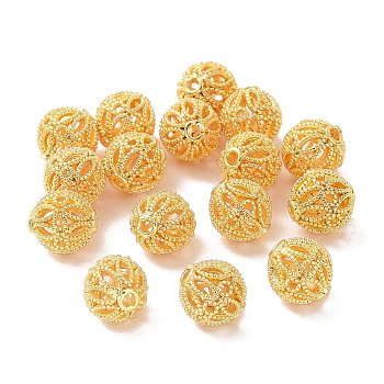 Rack Plating Brass Hollow Beads, Cadmium Free & Lead Free, Round, Real 18K Gold Plated, 8mm, Hole: 1.2mm