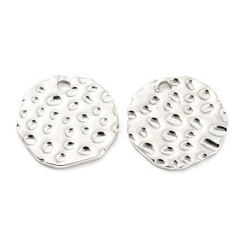 304 Stainless Steel Pendants, Textured, Flat Round Charm, Stainless Steel Color, 15x1mm, Hole: 1.8mm