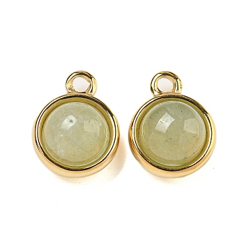 Natural Green Aventurine Half Round Charms, Real 14L Gold Plated 304 Stainless Steel Charms, 13.5x10.5x7mm, Hole: 1.8mm