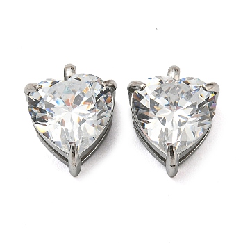 304 Stainless Steel Charms Micro Pave Cubic Zirconia, Heart, Stainless Steel Color, 11x8.5x5.5mm, Hole: 2mm