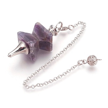 Natural Amethyst Dowsing Pendulums, with Platinum Tone Brass Findings, Trapezoid, 235mm, Hole: 2mm