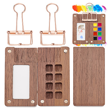 Wood Watercolor Paints Palette Box, with 8 Grids, Painting Storage Box, for Art Painting Paints Storage Container, with Magnetic Clasp and Iron Clips, Camel, 6.6x3.5x2cm