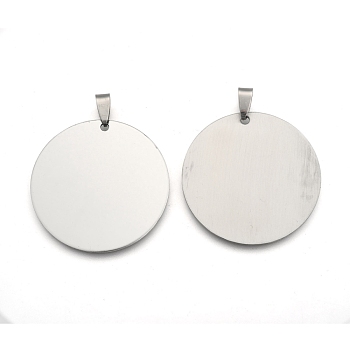 201 Stainless Steel Flat Round Stamping Blank Tag Pendants, with Snap on Bails, Stainless Steel Color, 42x42x1mm, Hole: 3mm