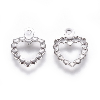Non-Tarnish 304 Stainless Steel Open Charms, Heart Ring, Stainless Steel Color, 12.5x10x0.8mm, Hole: 1.1mm