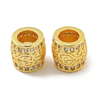 Rack Plating Brass Micro Pave Clear Cubic Zirconia European Beads, Large Hole Beads, Long-Lasting Plated, Lead Free & Cadmium Free, Column, Real 18K Gold Plated, 7.5x7.5mm, Hole: 4.3mm