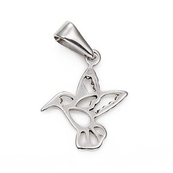 304 Stainless Steel Pendants, Bird, Stainless Steel Color, 20x16.5x1mm, Hole: 3x7.5mm