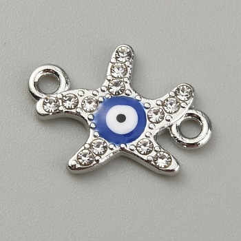 Alloy Evil Eye Enamel Link Connectors, with Crystal Rhinestone, Platinum, Starfish Pattern, 13.5x8x2mm, Hole: 1.8mm