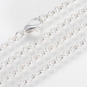 Iron Rolo Chains Necklace Making, with Lobster Clasps, Soldered, Silver Color Plated, 29.5 inch(75cm)