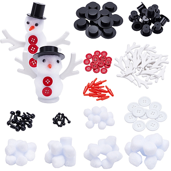 DIY Christmas Snowman Findings Kits, including Yarn Pom Pom Balls, Resin Buttons, Plastic Top Hats & Doll Eyes & Snowman Hand Branch Antler, Mixed Color, 15mm