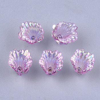 Transparent Acrylic Bead Caps, AB Color, Flower, Violet, 10x12x12mm, Hole: 1.2mm, about 1960pcs/500g