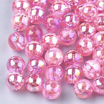 Transparent Plastic Beads, AB Color Plated, Round, Hot Pink, 6mm, Hole: 1.6mm, 4500pcs/500g