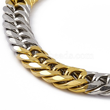 Two Tone Vacuum Plating 201 Stainless Steel Curb Chain Bracelet with 304 Stainless Steel Clasps for Men Women(BJEW-M235-02E-GP)-2